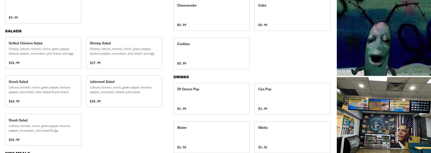 Shark's Fish and Chicken Menu