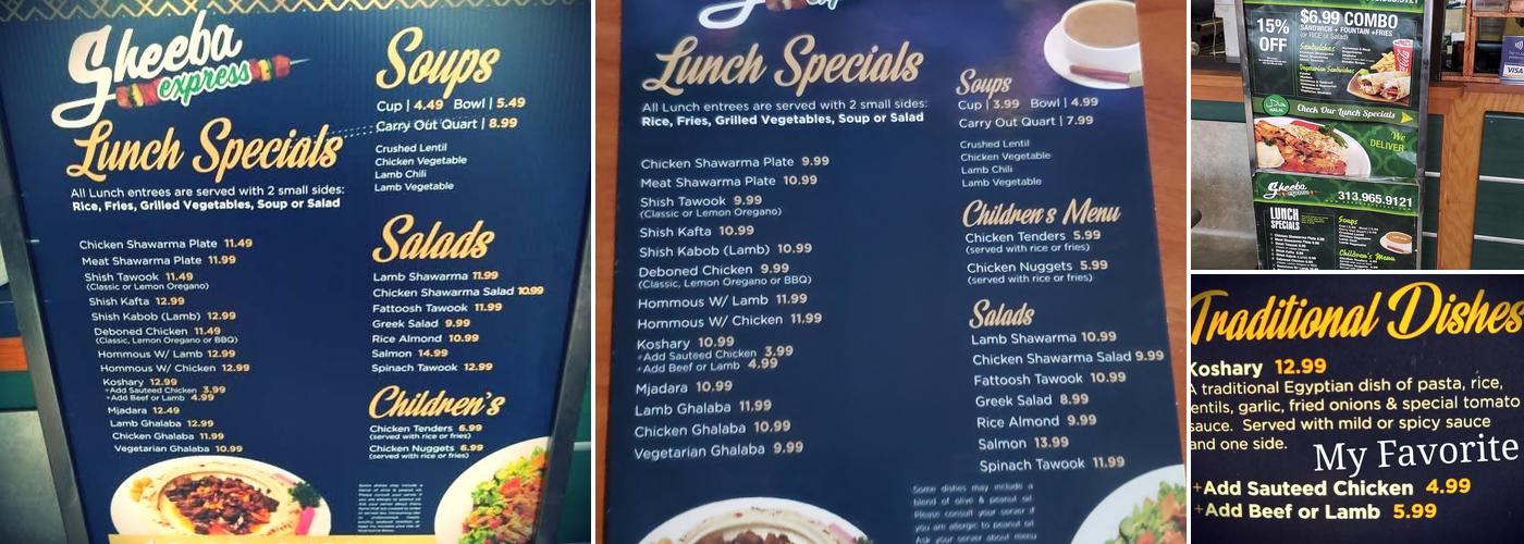 Sheeba Express Menu
