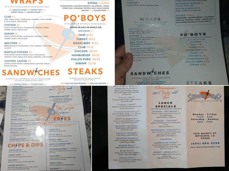 Shenanigans Kitchen and Cocktails Menu