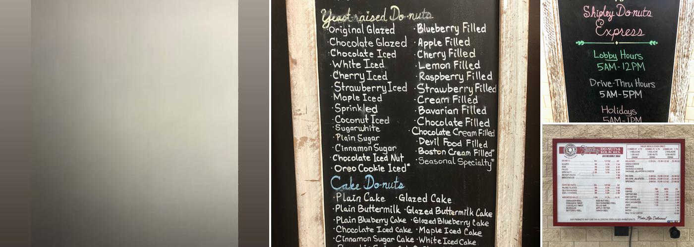 Shipley Do-Nuts Menu