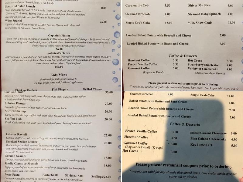 Shiver Me Pinchers Seafood Menu