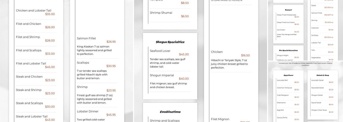 Shogun Japanese Steakhouse Menu