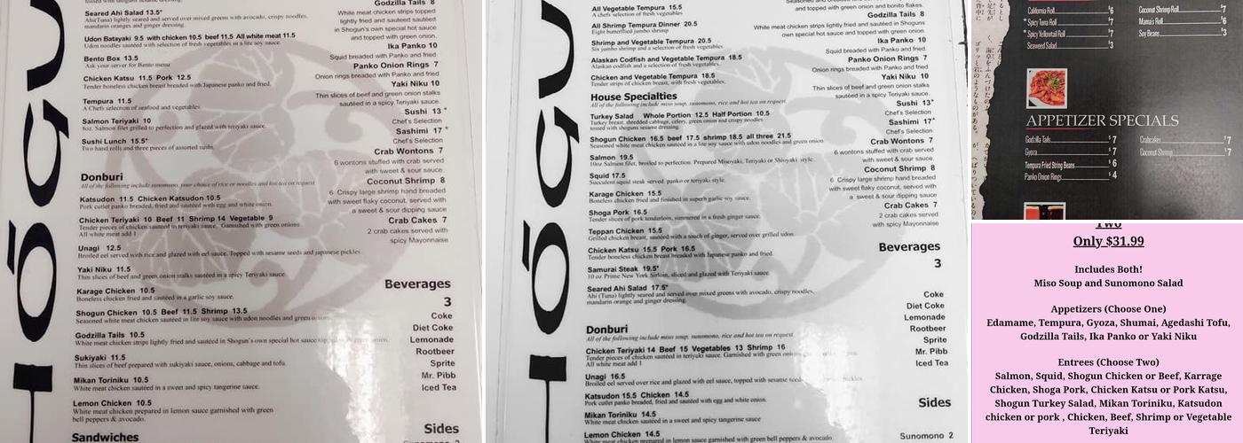 Shogun Restaurant Menu