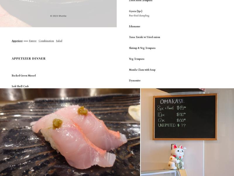 Shunka Sushi & Japanese Cuisine Menu