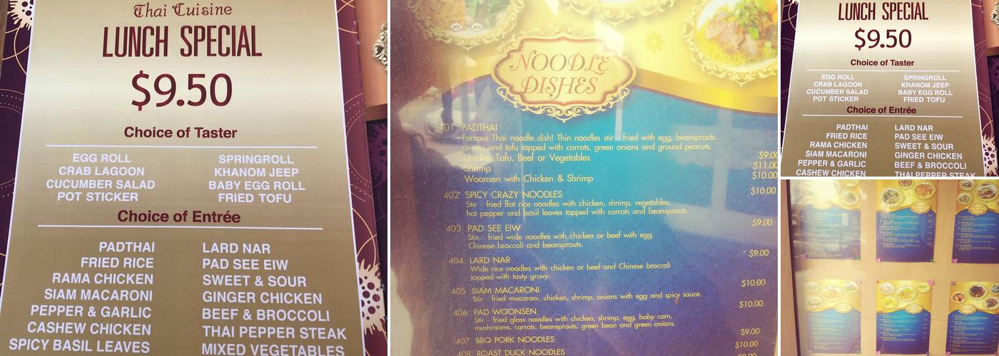 Siam Pasta Menu