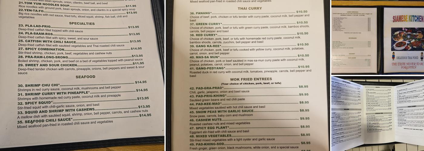 Siamese Kitchen Menu