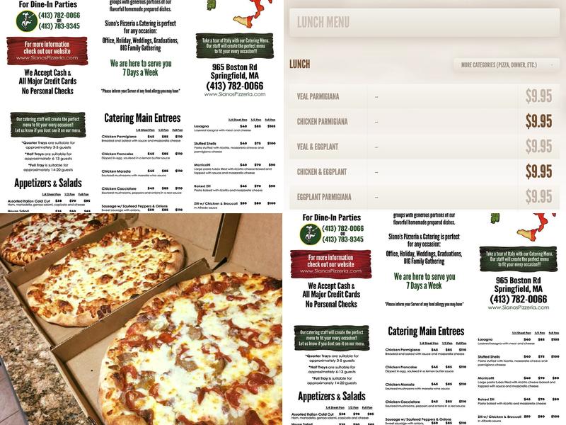 Siano's Italian Pizzeria & Restaurant Menu