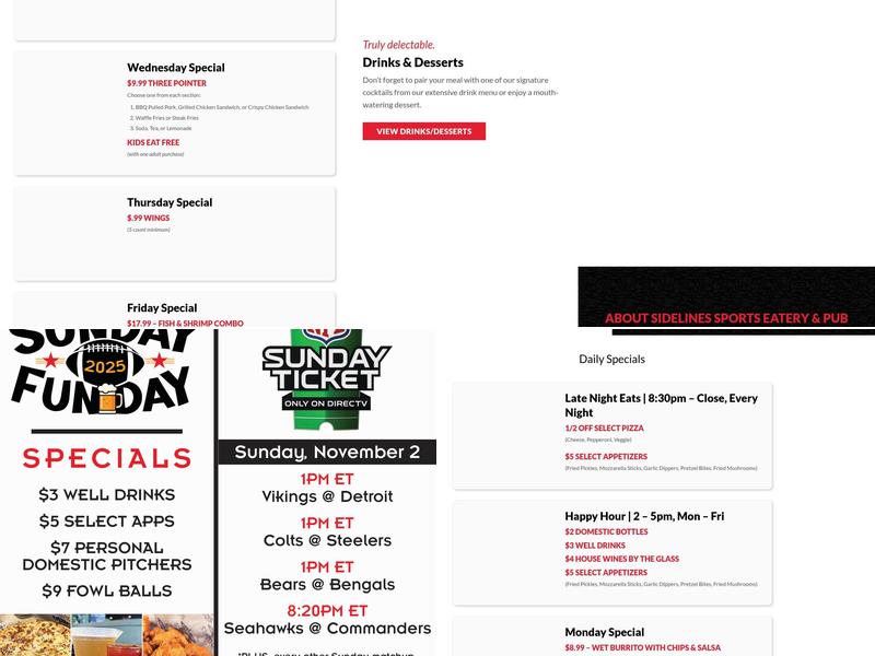 Sidelines V - Sylvania Menu