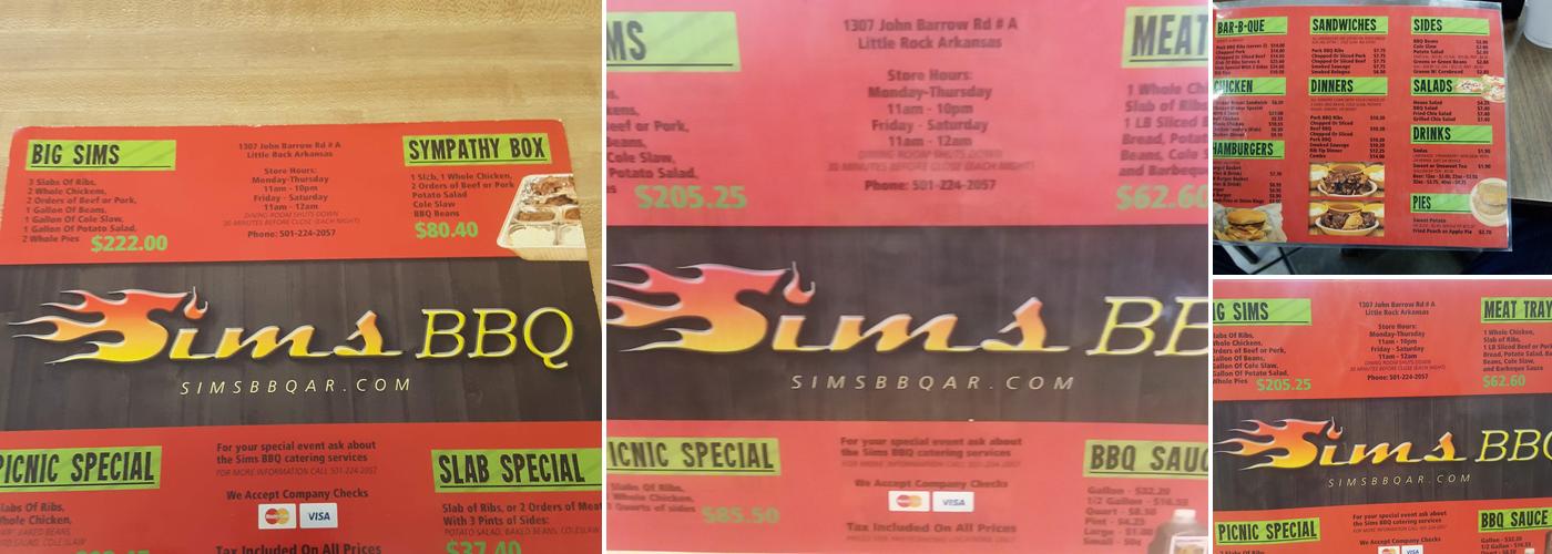 Sim's Bar-B-Que Menu