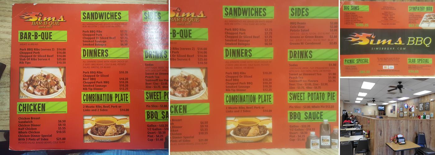 Sims Bar-B-Que Menu