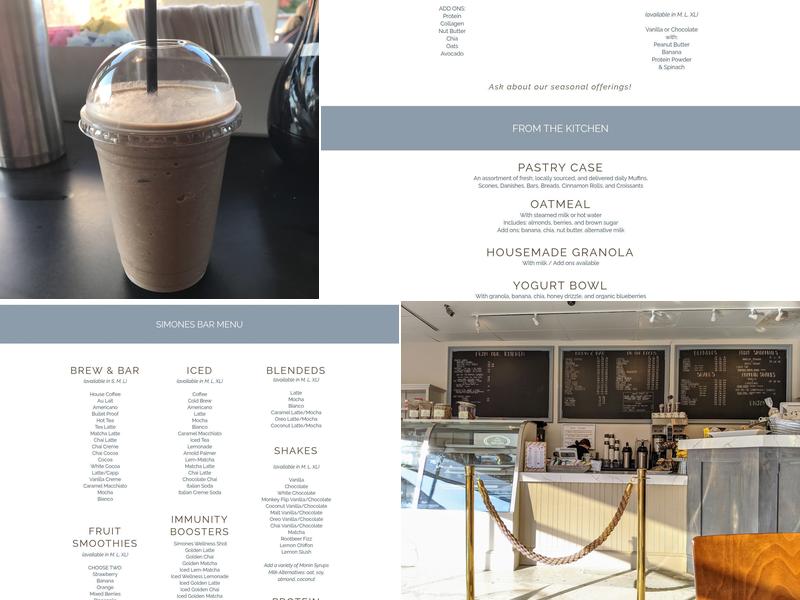 Simones Coffee and Tea Menu