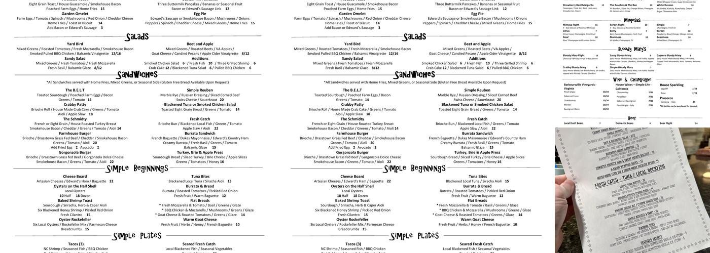 Simple Eats Restaurant Menu