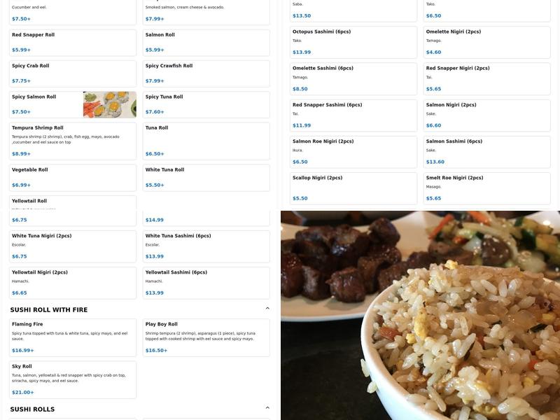 Sky Modern Japanese Menu