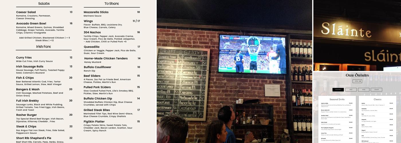 Sláinte Bar and Lounge Menu