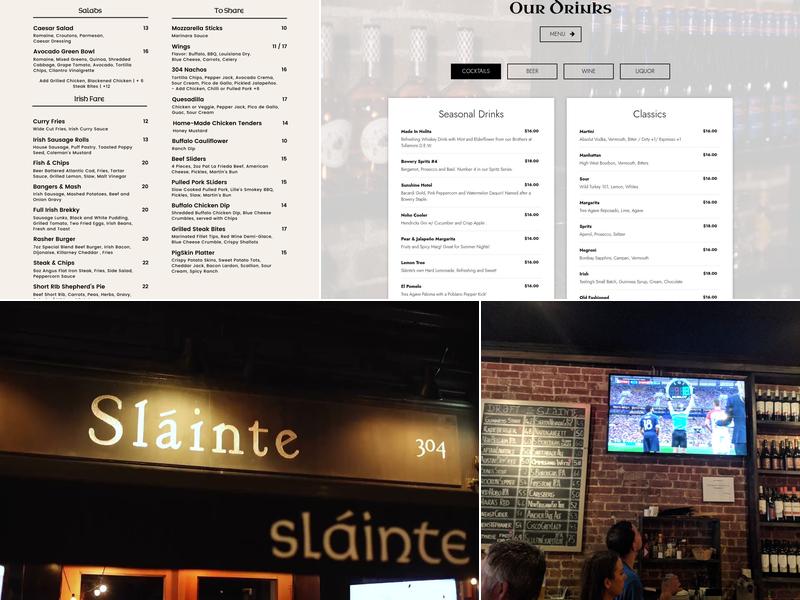 Sláinte Bar and Lounge Menu