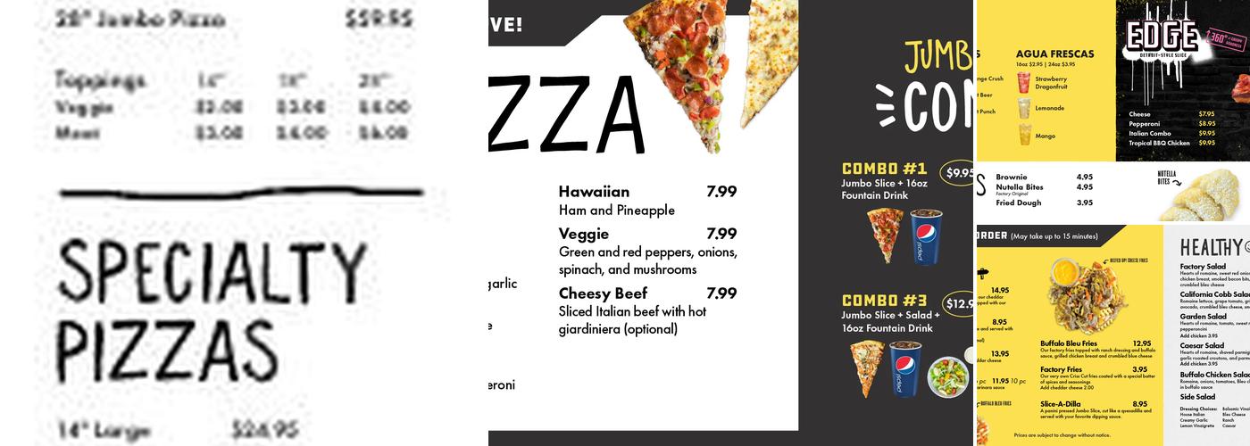 Slice Factory Menu