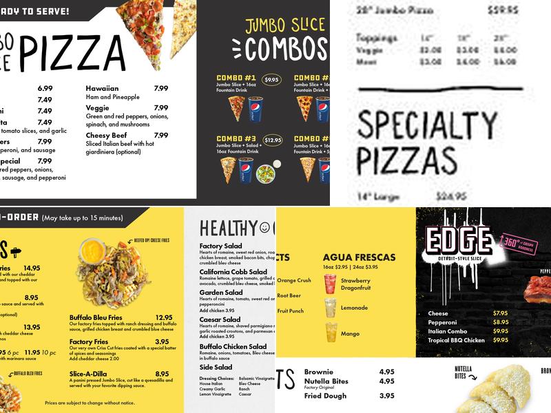 Slice Factory Menu