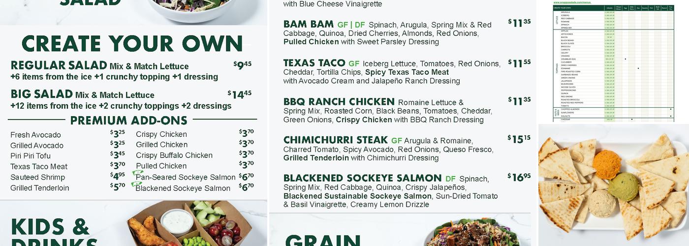 Snappy Salads Frisco Menu