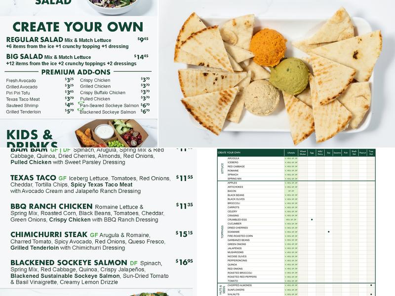 Snappy Salads Frisco Menu