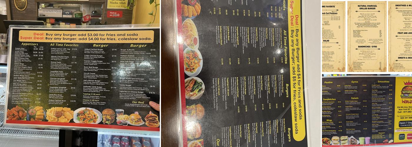Burger World Menu