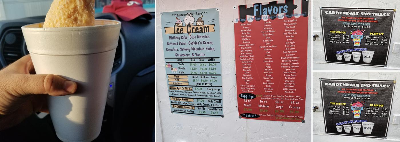 Gardendale Sno Shack Menu