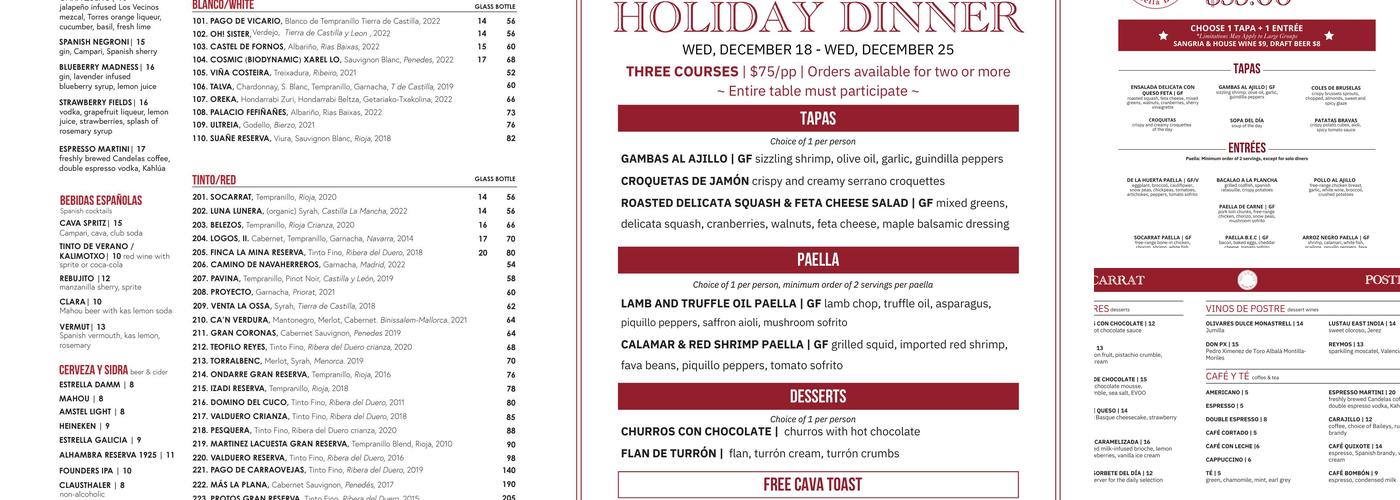 Socarrat Paella Bar - Nolita Menu