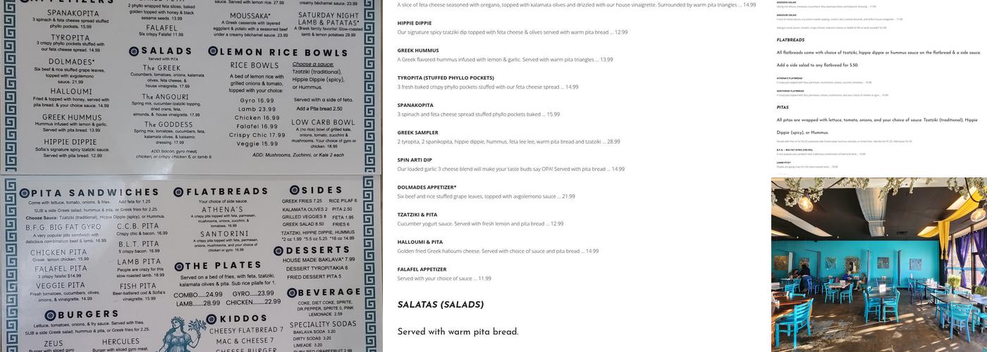 Sofia's Greek Bistro Menu