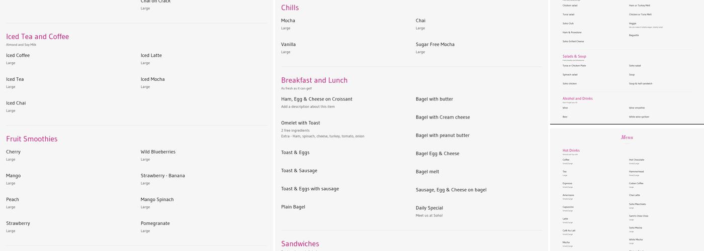 Soho Tea & Coffee Menu