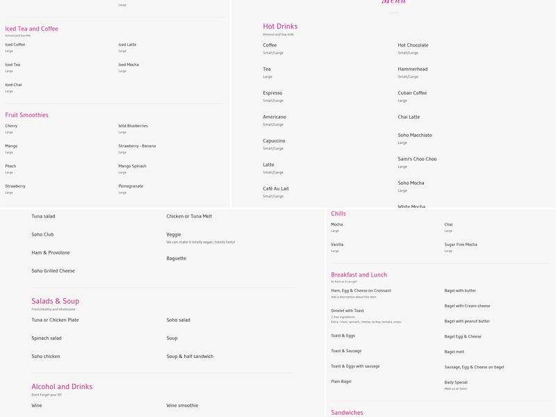 Soho Tea & Coffee Menu