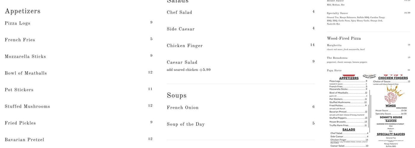 Sonny Red's Menu