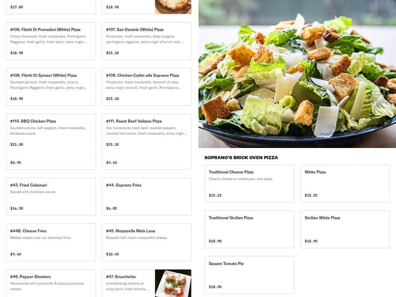 Soprano's Trattoria & Caterers Menu