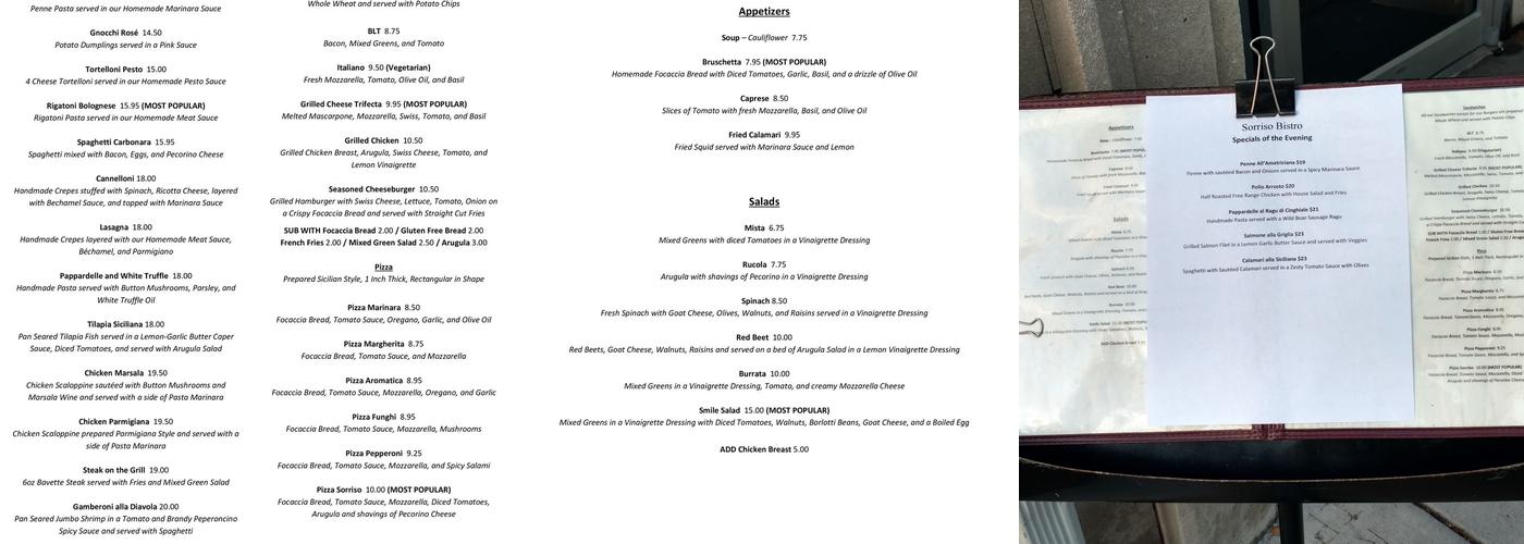 Sorriso Bistro Menu