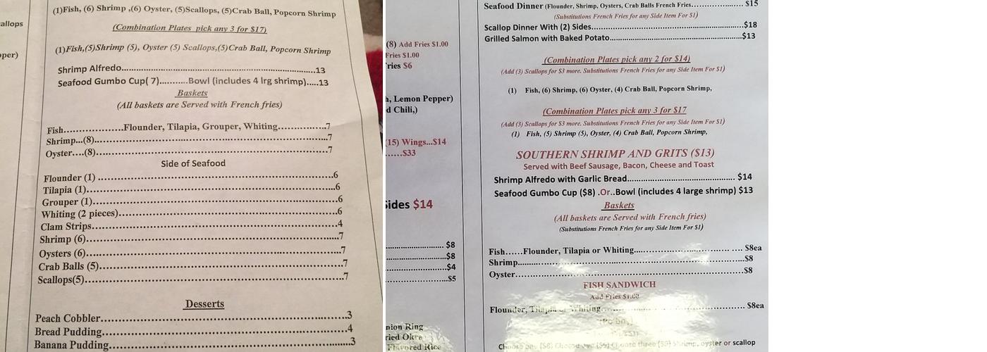 Southern Seafood & Catering Menu