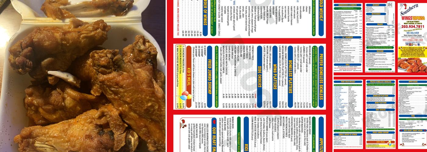 Southern Wings Express Menu