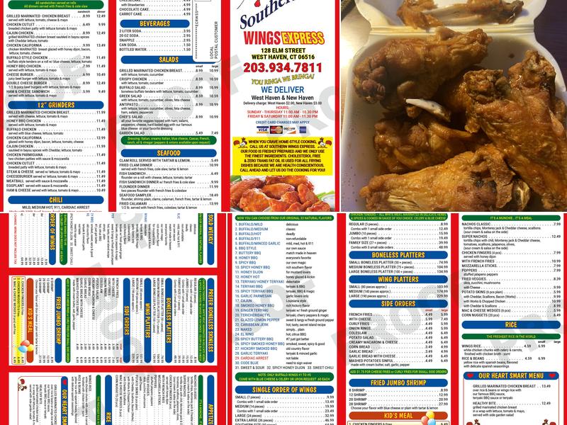 Southern Wings Express Menu