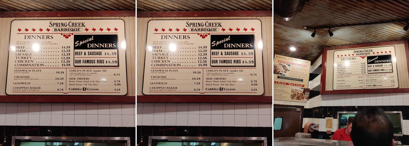 Spring Creek Barbeque Menu