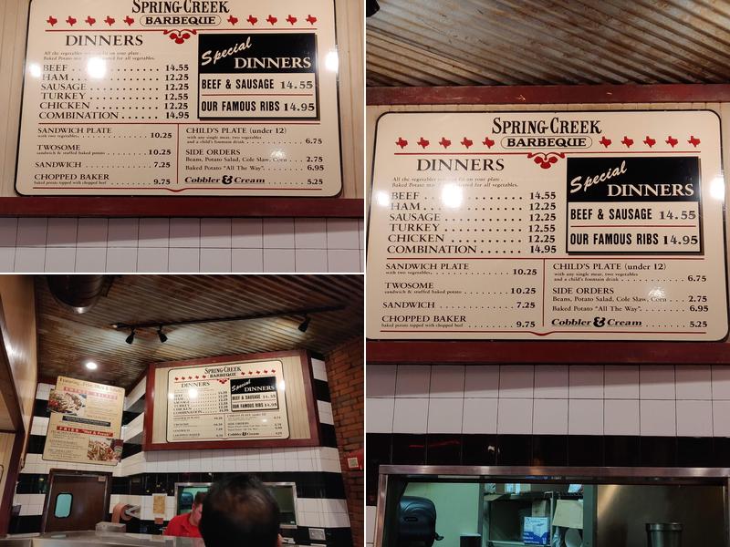 Spring Creek Barbeque Menu
