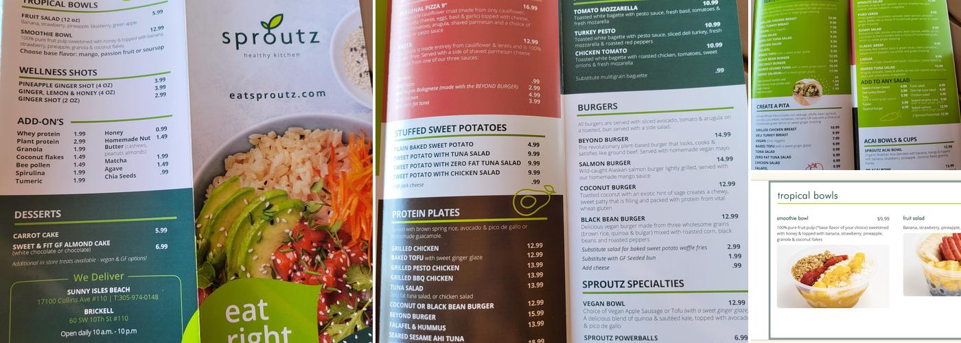 Sproutz - Sunny Isles Menu