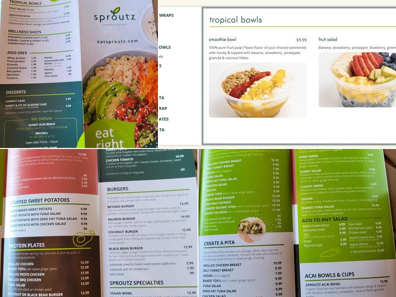 Sproutz - Sunny Isles Menu