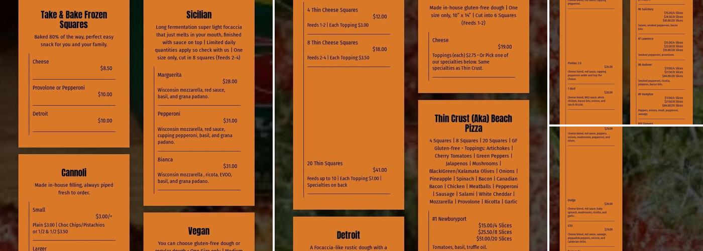 Square Pizza Menu