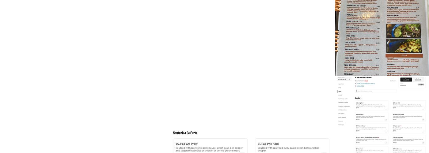 Sriracha Thai Cuisine Menu