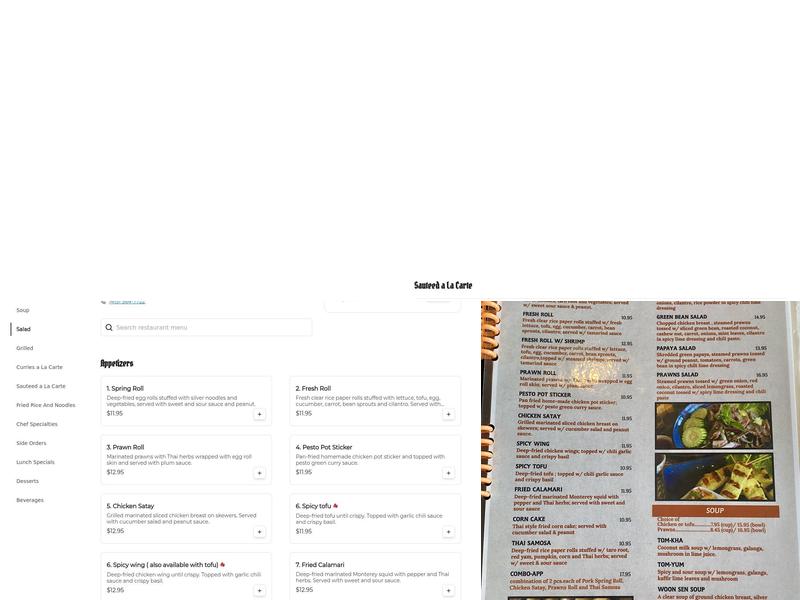 Sriracha Thai Cuisine Menu