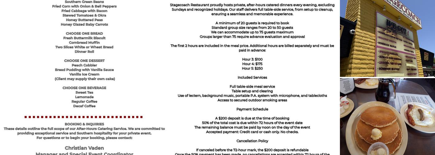 Stagecoach Restaurant Menu