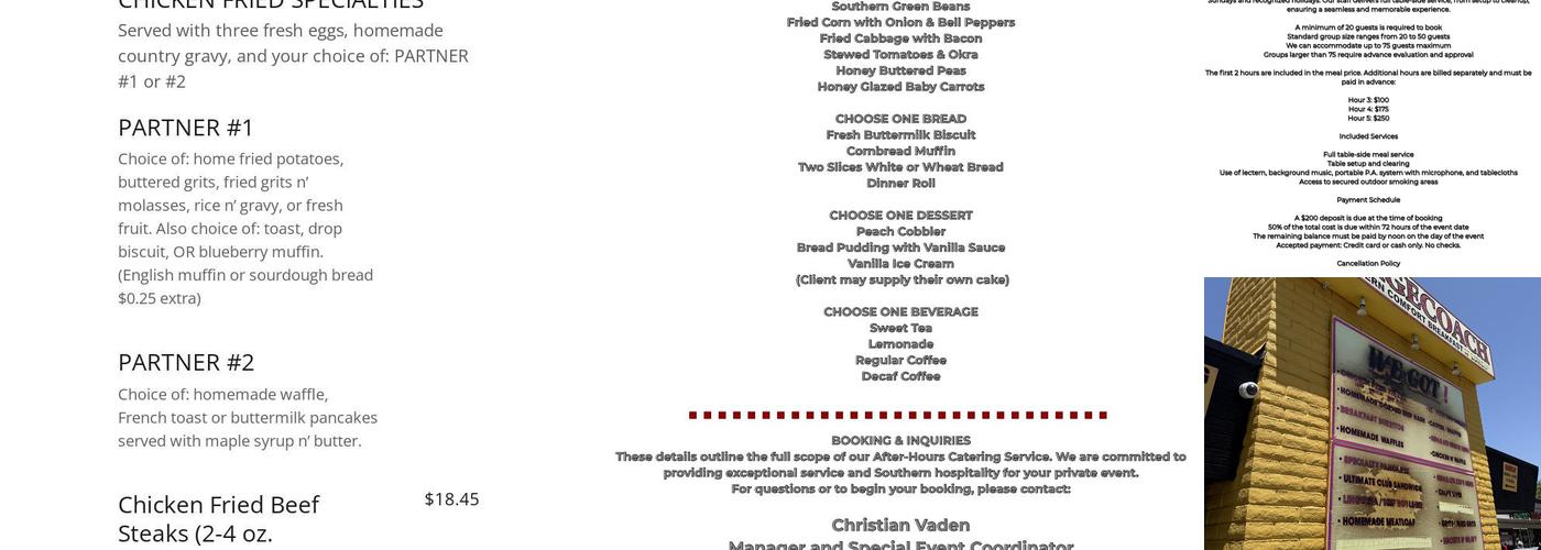 Stagecoach Restaurant Menu