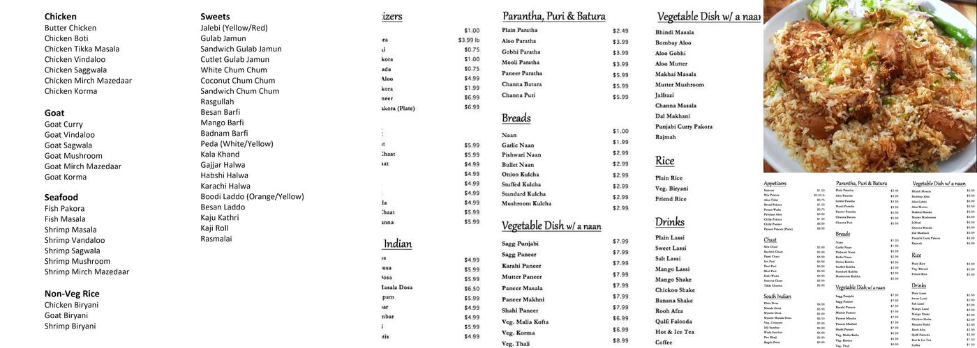 Standard Sweets Menu