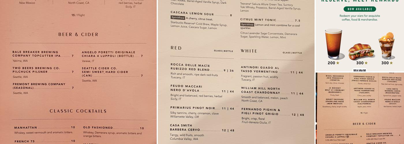 Starbucks Reserve Store Sodo Menu