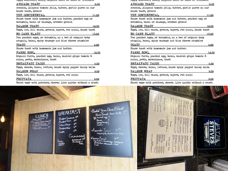 Steve's Espresso Menu