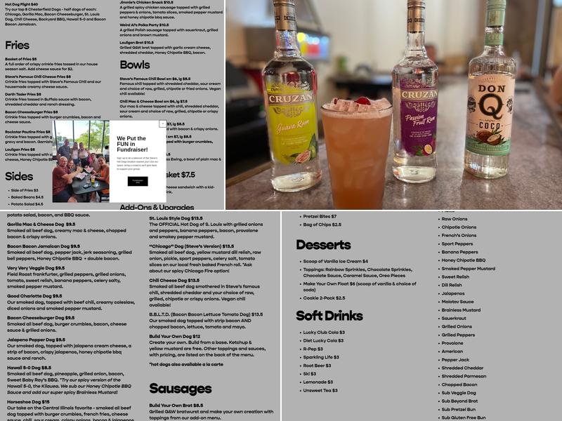 Steve's Hot Dogs Menu