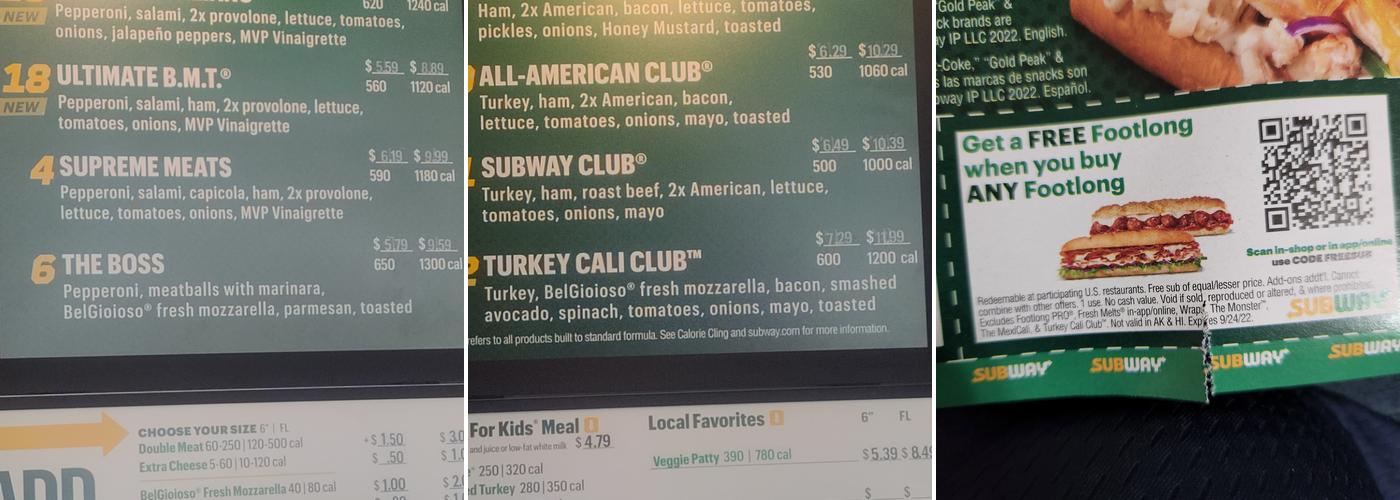 Subway Menu