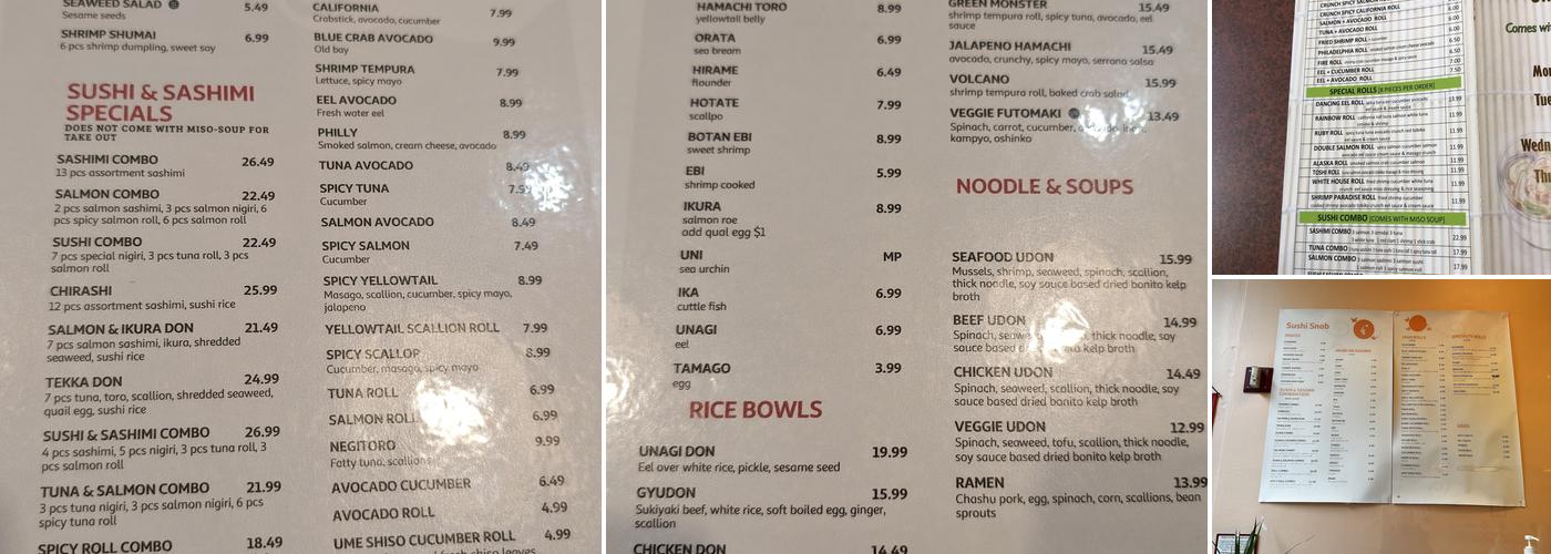 SUSHI SNOB Menu